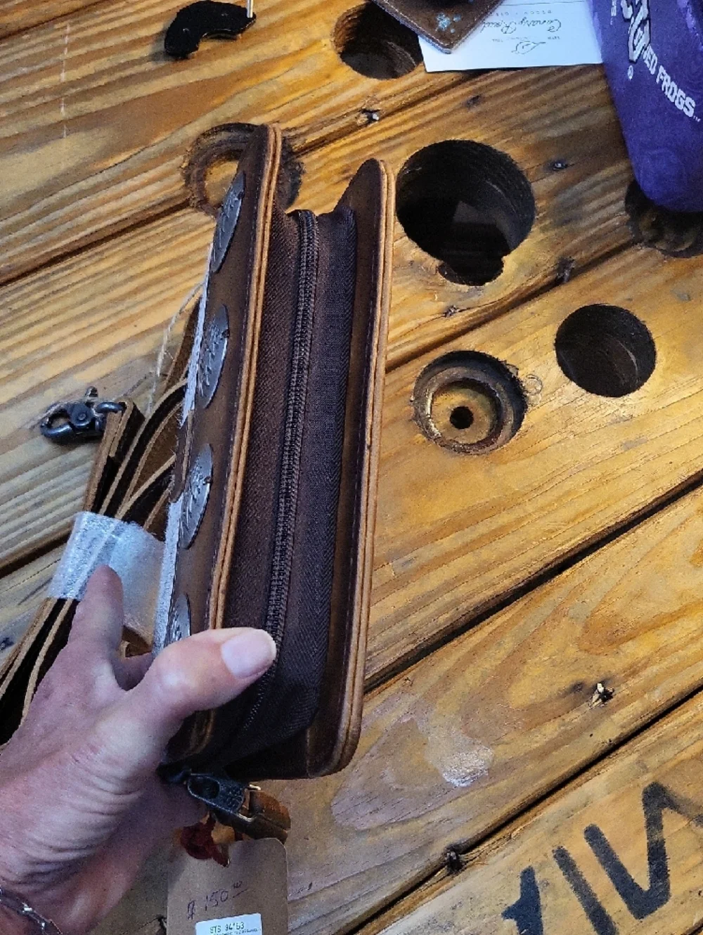 STS Ranchwear Brown and White Hair-On-Hide Crossbody with Concho Accents - Picture 2 of 3